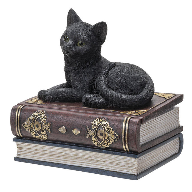 4" Black Cat on Book Resin Statue Box - Magick Magick.com