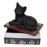 4" Black Cat on Book Resin Statue Box - Magick Magick.com