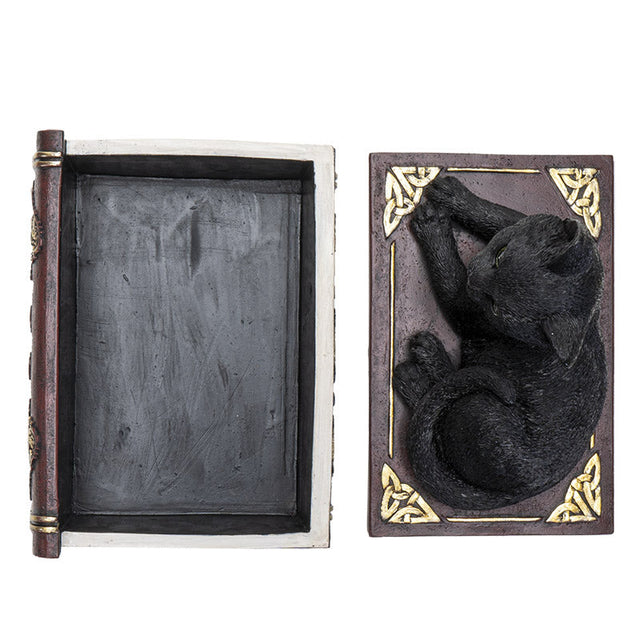 4" Black Cat on Book Resin Statue Box - Magick Magick.com