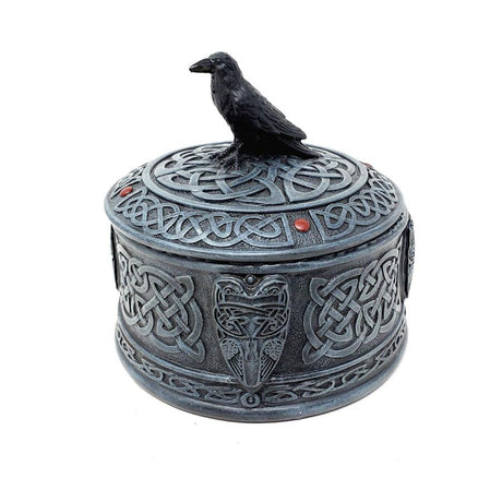 4" Celtic Raven Round Trinket Box - Magick Magick.com