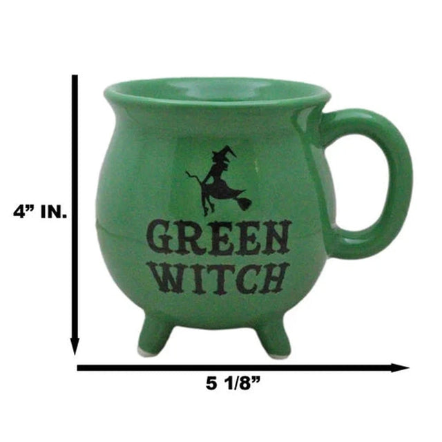 4" Ceramic Cauldron Mug - Green Witch - Magick Magick.com