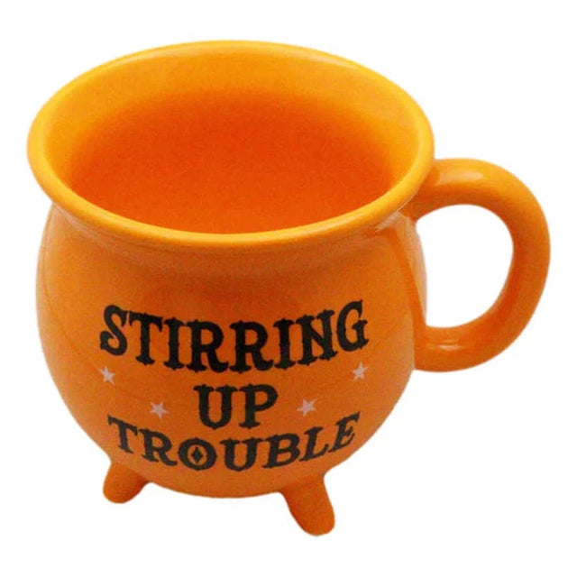 4" Ceramic Cauldron Mug - Stirring Up Trouble Orange - Magick Magick.com