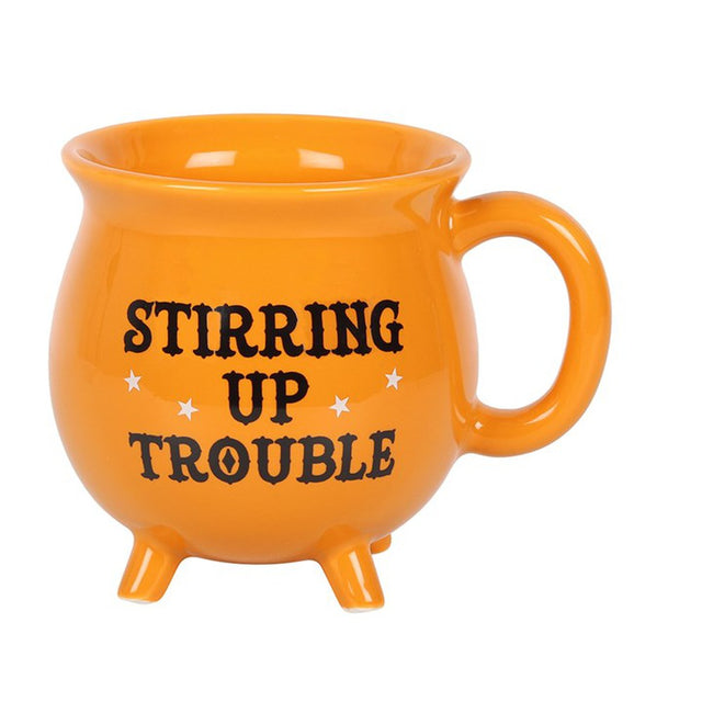 4" Ceramic Cauldron Mug - Stirring Up Trouble Orange - Magick Magick.com