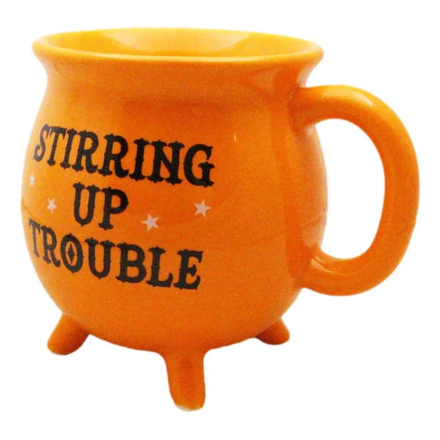 4" Ceramic Cauldron Mug - Stirring Up Trouble Orange - Magick Magick.com