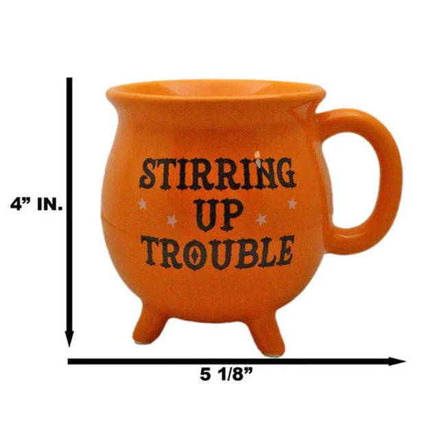 4" Ceramic Cauldron Mug - Stirring Up Trouble Orange - Magick Magick.com