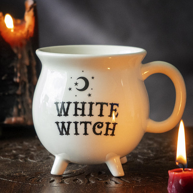 4" Ceramic Mug - White Witch Cauldron - Magick Magick.com