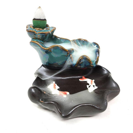 4" Lotus Waterfall Koi Backflow Cone Incense Burner - Magick Magick.com