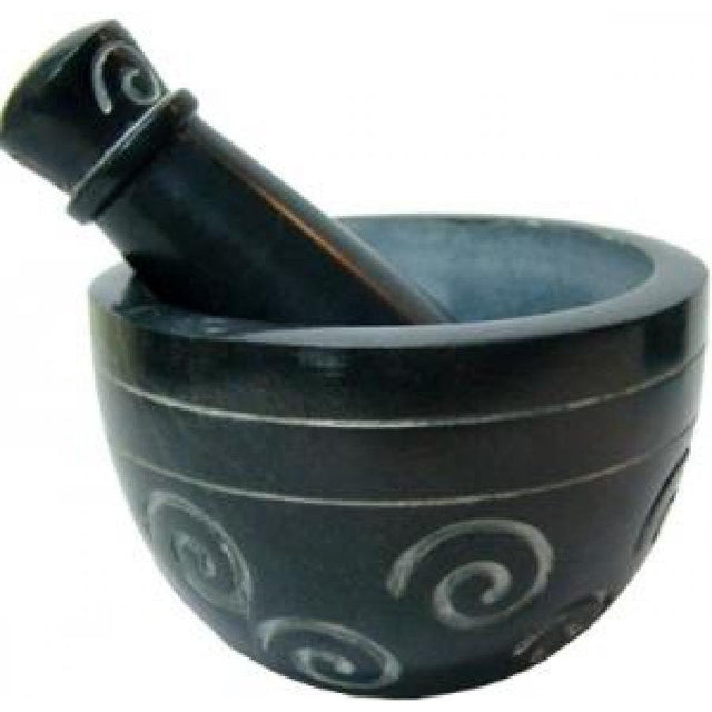 4" Multi Spiral Black Soapstone Mortar & Pestle - Magick Magick.com