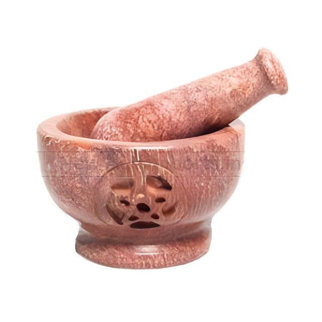 4" Pentacle Carved Natural Soapstone Mortar & Pestle - Magick Magick.com