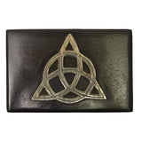 4" x 6" Carved Wood Box - Black with Silver Triquetra - Magick Magick.com