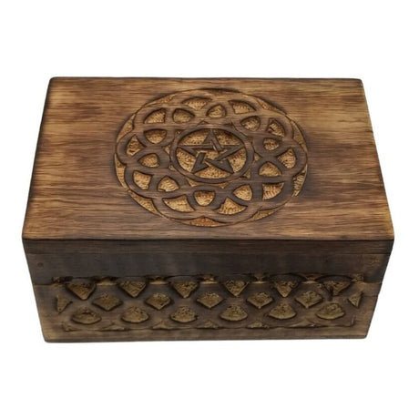 4" x 6" Carved Wood Box - Celtic Knot Pentagram - Magick Magick.com