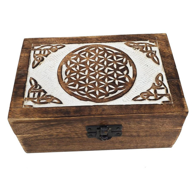 4" x 6" Carved Wood Box - Flower of Life - Magick Magick.com