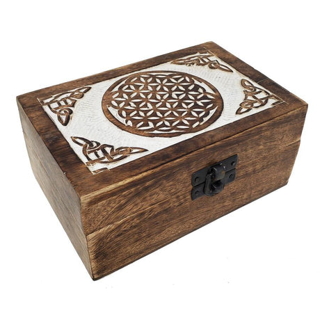 4" x 6" Carved Wood Box - Flower of Life - Magick Magick.com