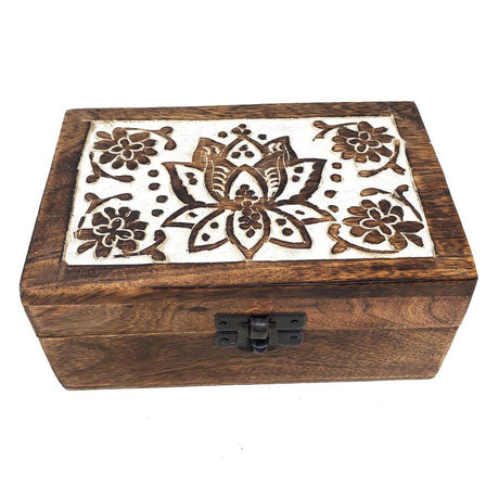 4" x 6" Carved Wood Box - Lotus - Magick Magick.com