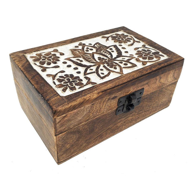 4" x 6" Carved Wood Box - Lotus - Magick Magick.com