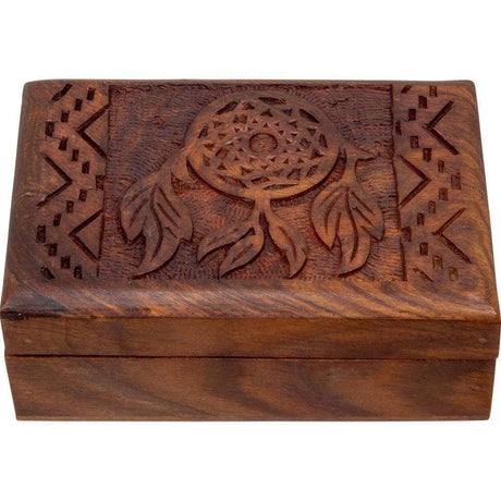 4" x 6" Carved Wood Box Velvet Lined - Dreamcatcher - Magick Magick.com