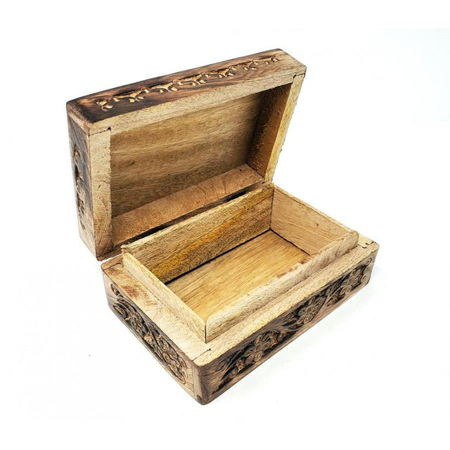 4" x 6" Carved Wood Box with Latch - Floral - Magick Magick.com