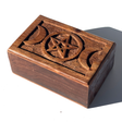 4" x 6" Carved Wood Box with Latch - Triple Moon Pentagram - Magick Magick.com