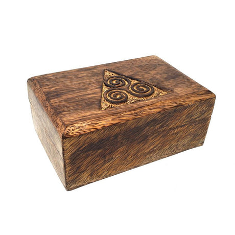 4" x 6" Carved Wood Box with Latch - Triskelion - Magick Magick.com