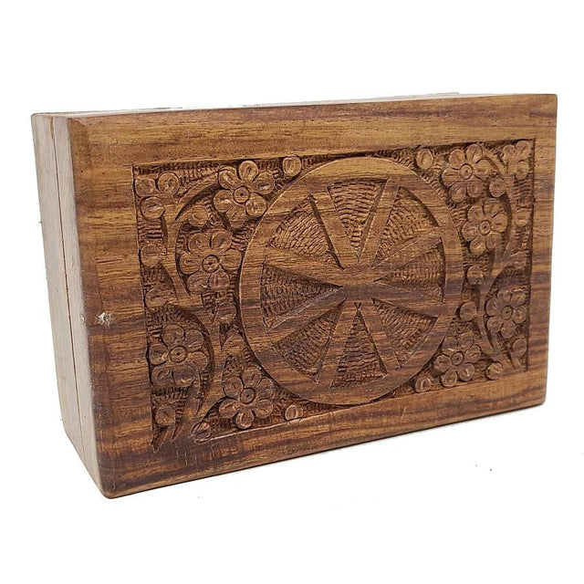 4" x 6" Carved Wood Box with Latch - Wheel of the Year - Magick Magick.com