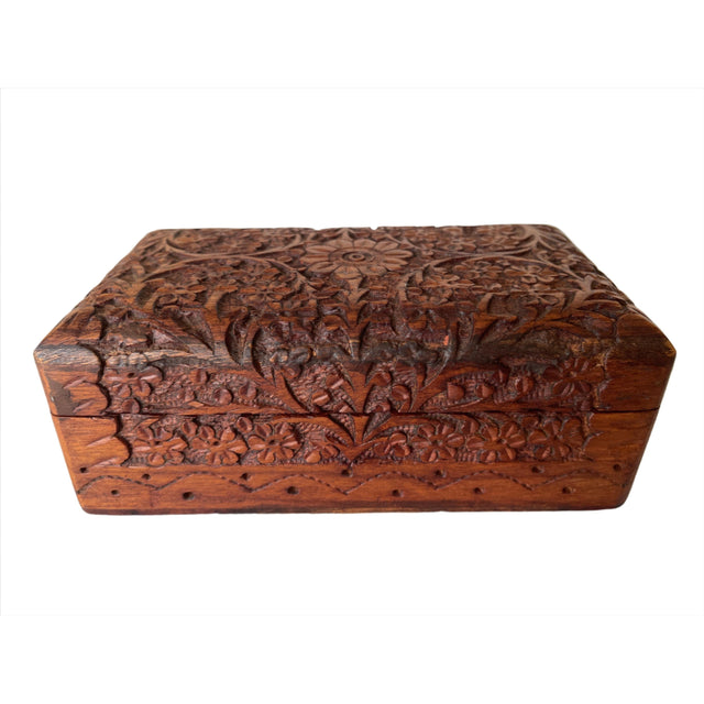 4" x 6" Deep Carved Floral Wood Box - Magick Magick.com