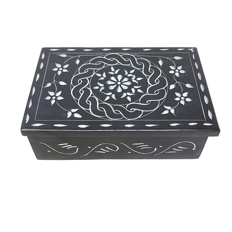 4" x 6" Floral Carved Soapstone Box - Magick Magick.com