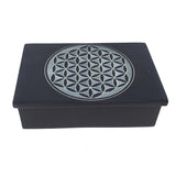 4" x 6" Flower of Life Carved Black Soapstone Box - Magick Magick.com