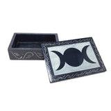 4" x 6" Triple Moon Carved Black Soapstone Box - Magick Magick.com