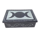 4" x 6" Triple Moon Carved Black Soapstone Box - Magick Magick.com