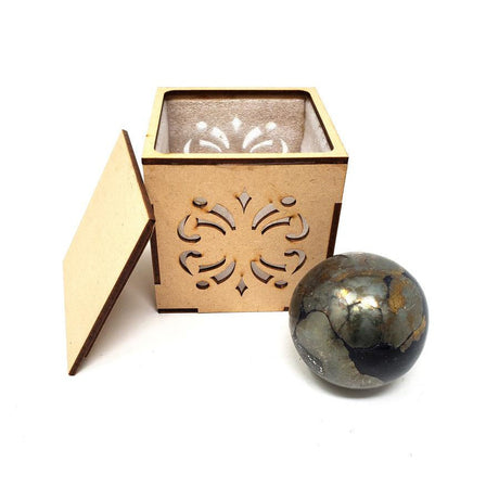 40-55 mm Gemstone Sphere with Box - Black Pyrite - Magick Magick.com