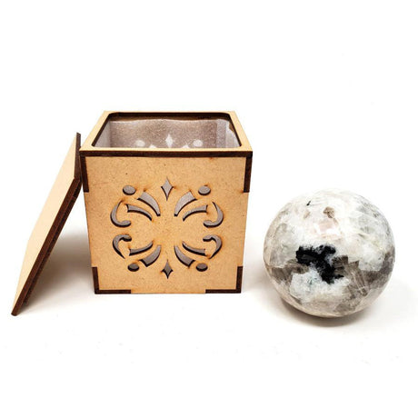 40-55 mm Gemstone Sphere with Box - Rainbow Moonstone - Magick Magick.com