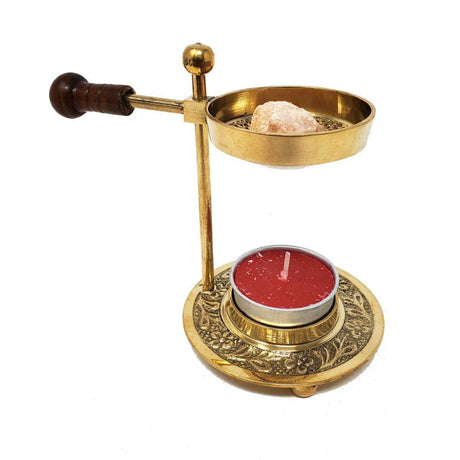 4.25" Adjustable Brass Resin Burner with Wooden Knob - Magick Magick.com