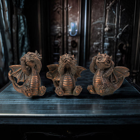 4.5" Dragon Statue Set - See, Hear, Speak No Evil (Set of 3) - Magick Magick.com