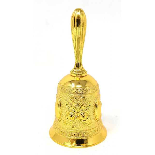 4.5" Floral Altar Hand Bell in Gold Finish - Magick Magick.com