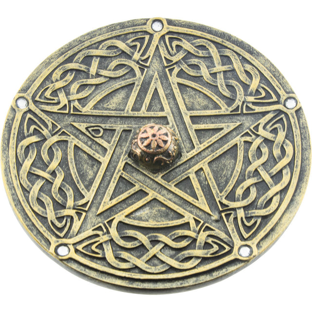 4.5" Polyresin Incense Holder - Gold Pentacle - Magick Magick.com