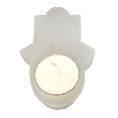 4.5" Selenite Hamsa Hand Tealight Candle Holder - Magick Magick.com
