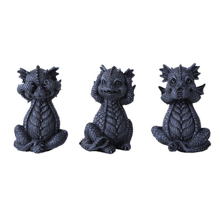 4.5" Sitting Dragon Statue Set - See, Hear, Speak No Evil (Set of 3) - Magick Magick.com