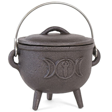 4.7" Cast Iron Cauldron with Triple Moon with Handle - Magick Magick.com