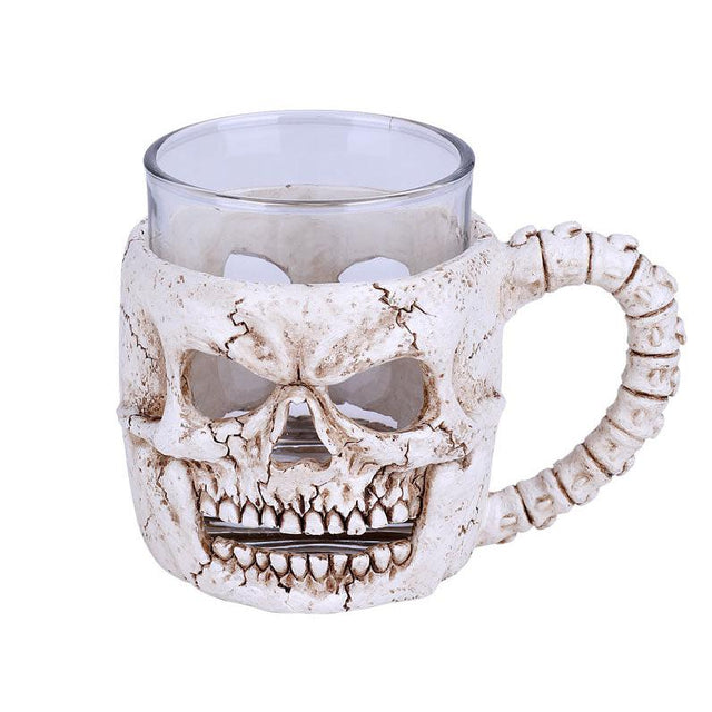 4.75" Skull Resin and Glass Cup - Magick Magick.com