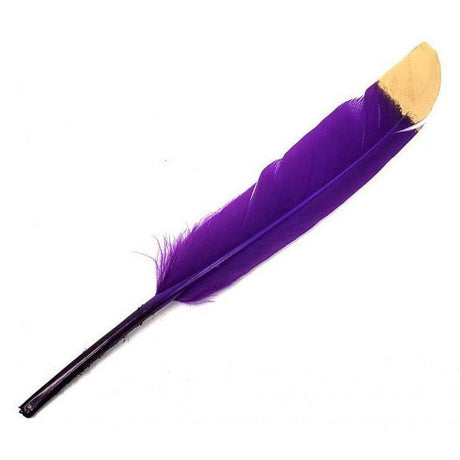 5-6" Amethyst Purple Feather with Golden Tip - Magick Magick.com