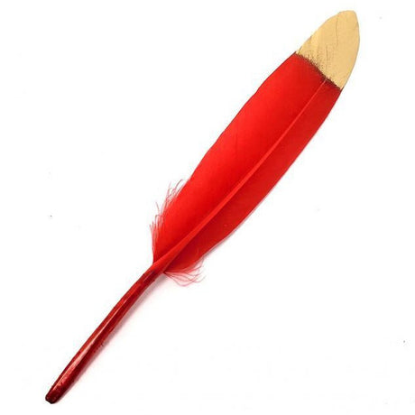 5-6" Passion Red Feather with Golden Tip - Magick Magick.com