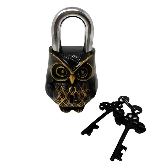 5" Antique Owl Brass Lock with Keys - Magick Magick.com
