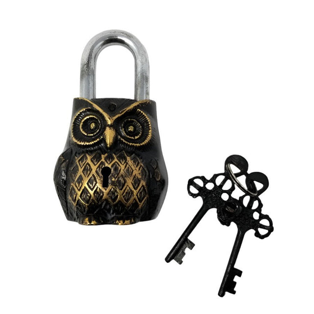 5" Antique Owl Brass Lock with Keys - Magick Magick.com