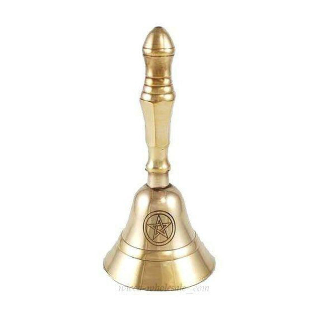 5" Brass Ritual Altar Hand Bell - Pentagram - Magick Magick.com