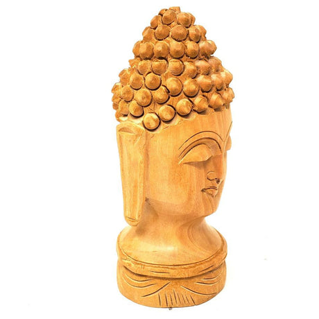 5" Buddha Head Hand Carved Wood Statue - Magick Magick.com