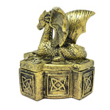 5" Celtic Guarding Dragon Antique Golden Polish Poly Resin Box - Magick Magick.com