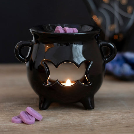 5" Ceramic Oil Burner - Triple Moon Cauldron - Magick Magick.com