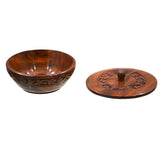 5" Floral Carved Wooden Bowl with Lid / Box - Magick Magick.com