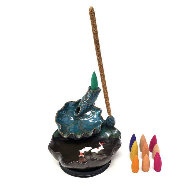 5" Lotus Ceramic Backflow Cone Incense Burner - Magick Magick.com