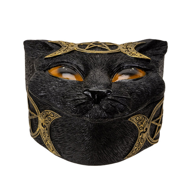 5" Triple Moon Pentagram Black Cat Box - Magick Magick.com